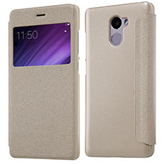 Leather Case Stands Flip Cover for Xiaomi Redmi 4 Standard Edition Gold
