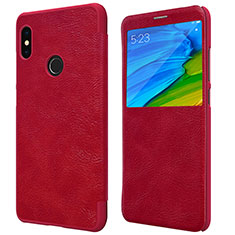 Leather Case Stands Flip Cover for Xiaomi Redmi Note 5 AI Dual Camera Red