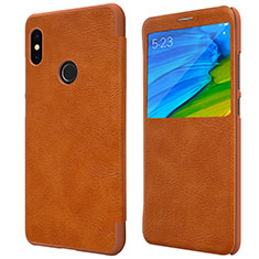Leather Case Stands Flip Cover for Xiaomi Redmi Note 5 Pro Brown