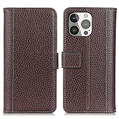 Leather Case Stands Flip Cover H02 Holder for Apple iPhone 13 Pro Max Brown
