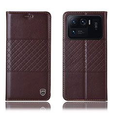 Leather Case Stands Flip Cover H04P Holder for Xiaomi Mi 11 Ultra 5G Brown