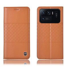 Leather Case Stands Flip Cover H04P Holder for Xiaomi Mi 11 Ultra 5G Orange
