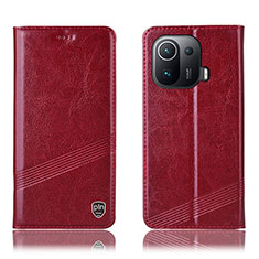 Leather Case Stands Flip Cover H06P Holder for Xiaomi Mi 11 Pro 5G Red