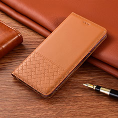 Leather Case Stands Flip Cover H08 Holder for Apple iPhone 13 Pro Orange