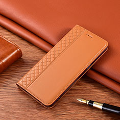 Leather Case Stands Flip Cover H10 Holder for Apple iPhone 14 Orange