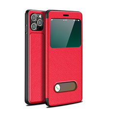 Leather Case Stands Flip Cover H19 Holder for Apple iPhone 13 Pro Max Red