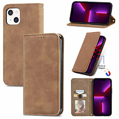Leather Case Stands Flip Cover H30 Holder for Apple iPhone 13 Brown