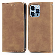 Leather Case Stands Flip Cover H30 Holder for Apple iPhone 13 Pro Brown