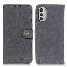 Leather Case Stands Flip Cover Holder A01D for Motorola Moto E32 Black
