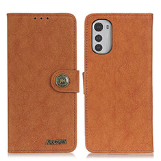 Leather Case Stands Flip Cover Holder A01D for Motorola Moto E32 Brown