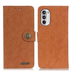 Leather Case Stands Flip Cover Holder A01D for Motorola MOTO G52 Brown
