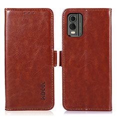 Leather Case Stands Flip Cover Holder A01D for Nokia C32 Brown