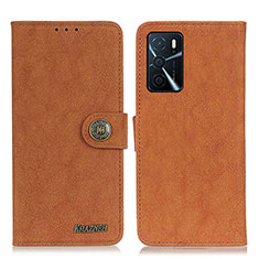 Leather Case Stands Flip Cover Holder A01D for Oppo A16 Brown