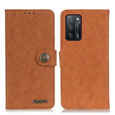 Leather Case Stands Flip Cover Holder A01D for Oppo A53s 5G Brown