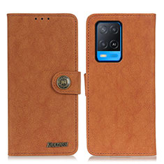 Leather Case Stands Flip Cover Holder A01D for Oppo A54 4G Brown