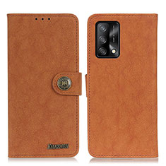 Leather Case Stands Flip Cover Holder A01D for Oppo A74 4G Brown