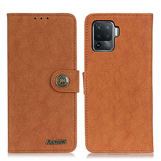 Leather Case Stands Flip Cover Holder A01D for Oppo F19 Pro Brown