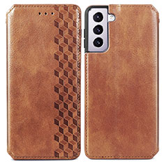 Leather Case Stands Flip Cover Holder A01D for Samsung Galaxy S21 5G Brown