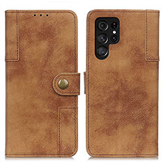 Leather Case Stands Flip Cover Holder A01D for Samsung Galaxy S21 Ultra 5G Brown