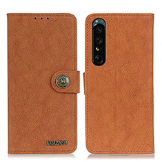 Leather Case Stands Flip Cover Holder A01D for Sony Xperia 1 V Brown