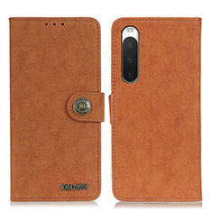 Leather Case Stands Flip Cover Holder A01D for Sony Xperia 10 IV Brown