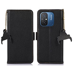 Leather Case Stands Flip Cover Holder A01D for Xiaomi Redmi 12C 4G Black