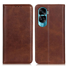 Leather Case Stands Flip Cover Holder A02D for Huawei Honor 90 Lite 5G Brown