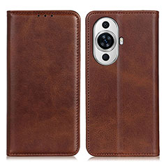 Leather Case Stands Flip Cover Holder A02D for Huawei Nova 11 Pro Brown