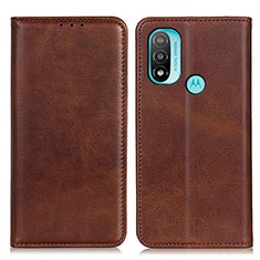 Leather Case Stands Flip Cover Holder A02D for Motorola Moto E20 Brown
