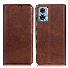 Leather Case Stands Flip Cover Holder A02D for Motorola Moto E22 Brown