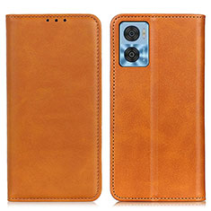 Leather Case Stands Flip Cover Holder A02D for Motorola Moto E22 Light Brown