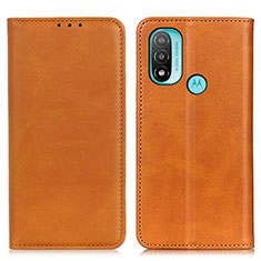 Leather Case Stands Flip Cover Holder A02D for Motorola Moto E30 Light Brown