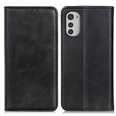 Leather Case Stands Flip Cover Holder A02D for Motorola Moto E32 Black