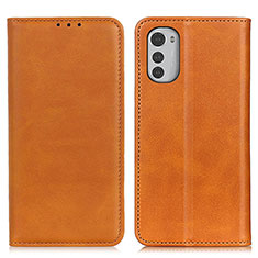 Leather Case Stands Flip Cover Holder A02D for Motorola Moto E32s Light Brown