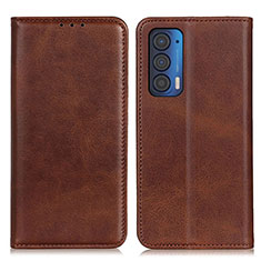Leather Case Stands Flip Cover Holder A02D for Motorola Moto Edge (2021) 5G Brown