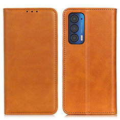 Leather Case Stands Flip Cover Holder A02D for Motorola Moto Edge (2021) 5G Light Brown