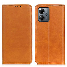 Leather Case Stands Flip Cover Holder A02D for Motorola Moto G14 Light Brown