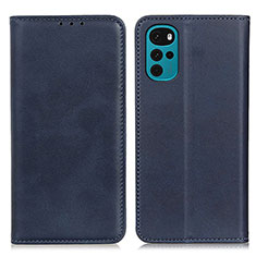 Leather Case Stands Flip Cover Holder A02D for Motorola Moto G22 Blue