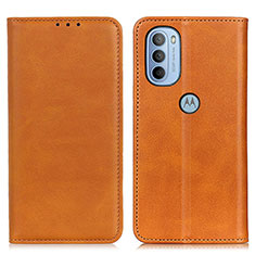 Leather Case Stands Flip Cover Holder A02D for Motorola Moto G41 Light Brown