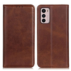 Leather Case Stands Flip Cover Holder A02D for Motorola Moto G42 Brown