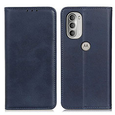 Leather Case Stands Flip Cover Holder A02D for Motorola Moto G51 5G Blue