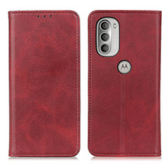 Leather Case Stands Flip Cover Holder A02D for Motorola Moto G51 5G Red