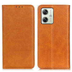 Leather Case Stands Flip Cover Holder A02D for Motorola Moto G54 5G Light Brown