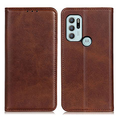 Leather Case Stands Flip Cover Holder A02D for Motorola Moto G60s Brown