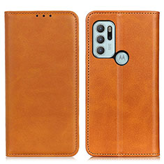 Leather Case Stands Flip Cover Holder A02D for Motorola Moto G60s Light Brown
