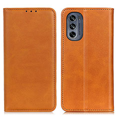 Leather Case Stands Flip Cover Holder A02D for Motorola Moto G62 5G Light Brown
