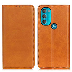 Leather Case Stands Flip Cover Holder A02D for Motorola Moto G71 5G Light Brown