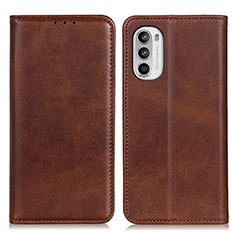 Leather Case Stands Flip Cover Holder A02D for Motorola Moto G71s 5G Brown