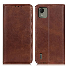 Leather Case Stands Flip Cover Holder A02D for Nokia C110 Brown