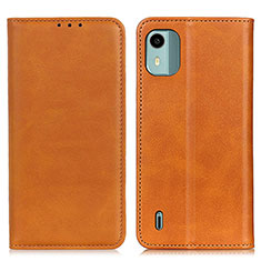 Leather Case Stands Flip Cover Holder A02D for Nokia C12 Light Brown